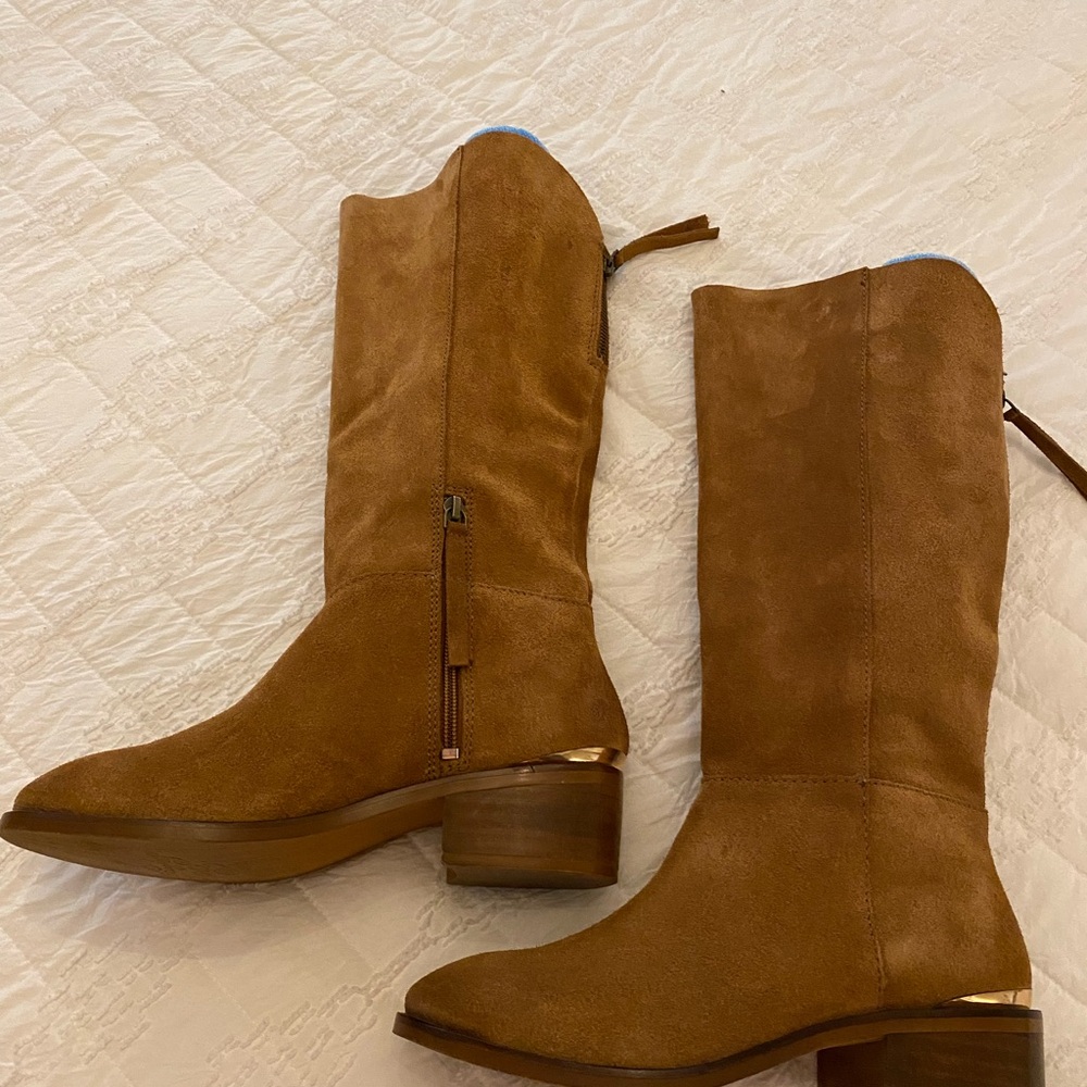 Naughty Monkey Chestnut Suede Mid-Calf Heeled Boots